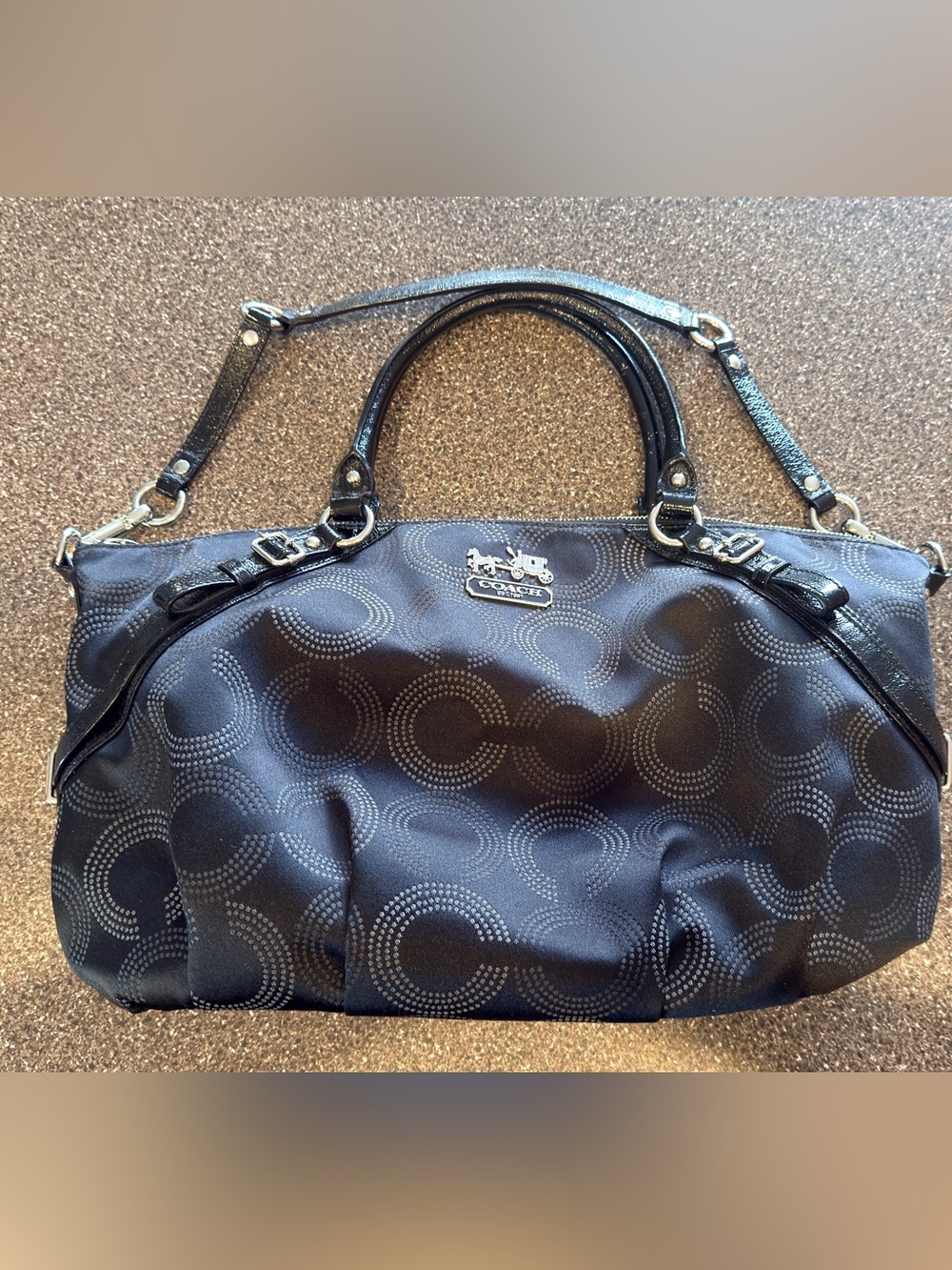 Coach Madison Dotted Op Art Sophia Satchel Shoulder Bag Black